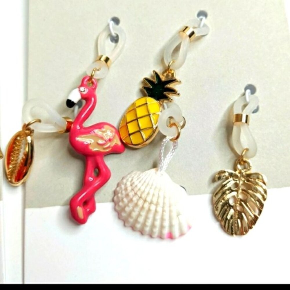 Tropical Sunglass Charms Set | Flamingo Pineapple Pearl Shell Leaf Oyster Cowrie